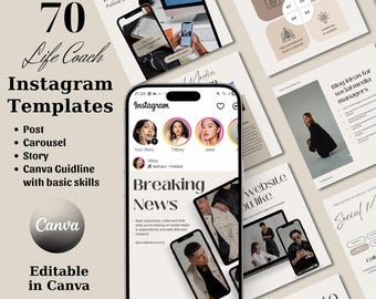 Life Coach Instagram Templates | Coaching Business Social Media Templates | Wellness Coach Post Pack | Editable in Canva