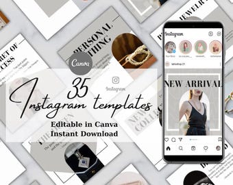 Jewelry Instagram Templates Canva | Jewelry Business Social Media Templates | 35 Instagram Post Templates | Editable Canva Template