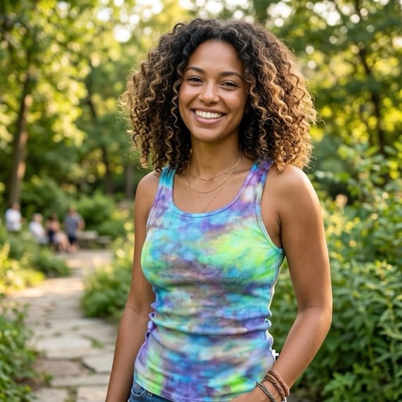 Hand Dyed Ribbed Tank Top: Unisex Cotton Tie Dye