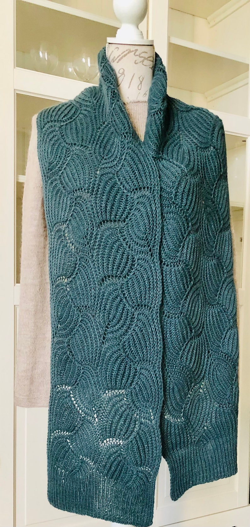 Écharpe étole femme tricotée motif principal brioche en mélange laine alpaga taille M image 3