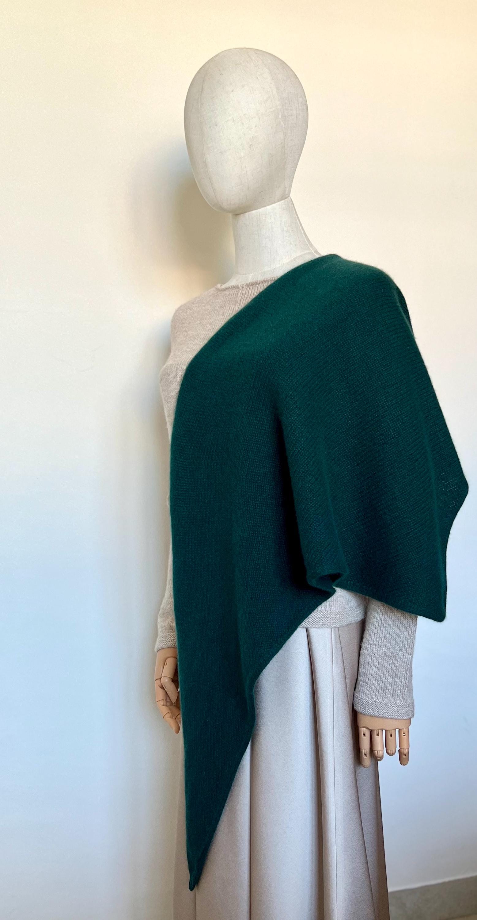 Étole Châle Cachemire Et Laine Vierge - Vert Sapin - Femme - Neuf Avec étiquettes