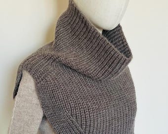 Encolure tour de cou tricotée main en alpaga et mérinos beige grège ou taupe gris