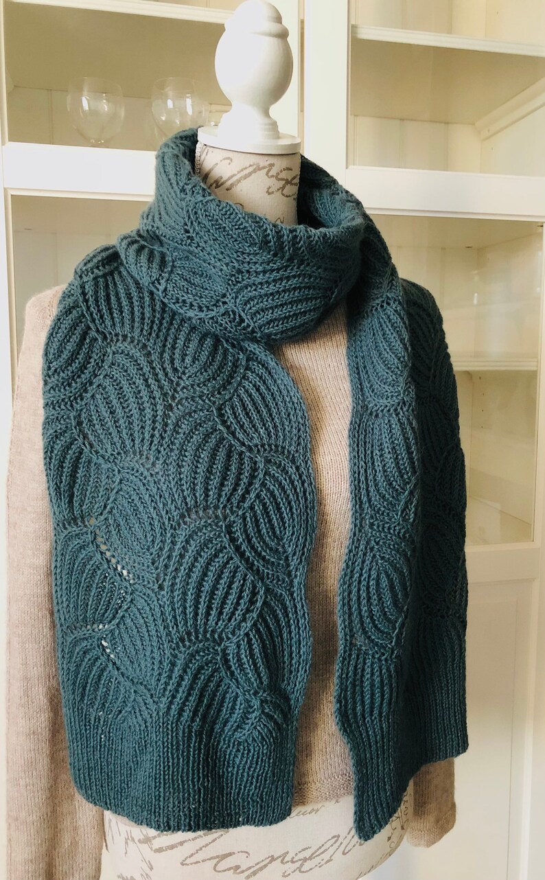 Écharpe étole femme tricotée motif principal brioche en mélange laine alpaga taille M image 2