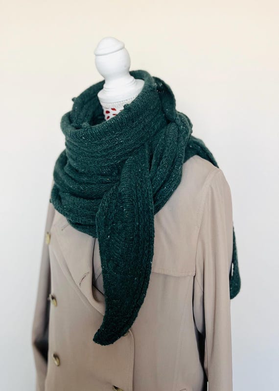 Echarpe verte noire motifs léopard laine et cachemire étole châle chaude douce - Vêtements