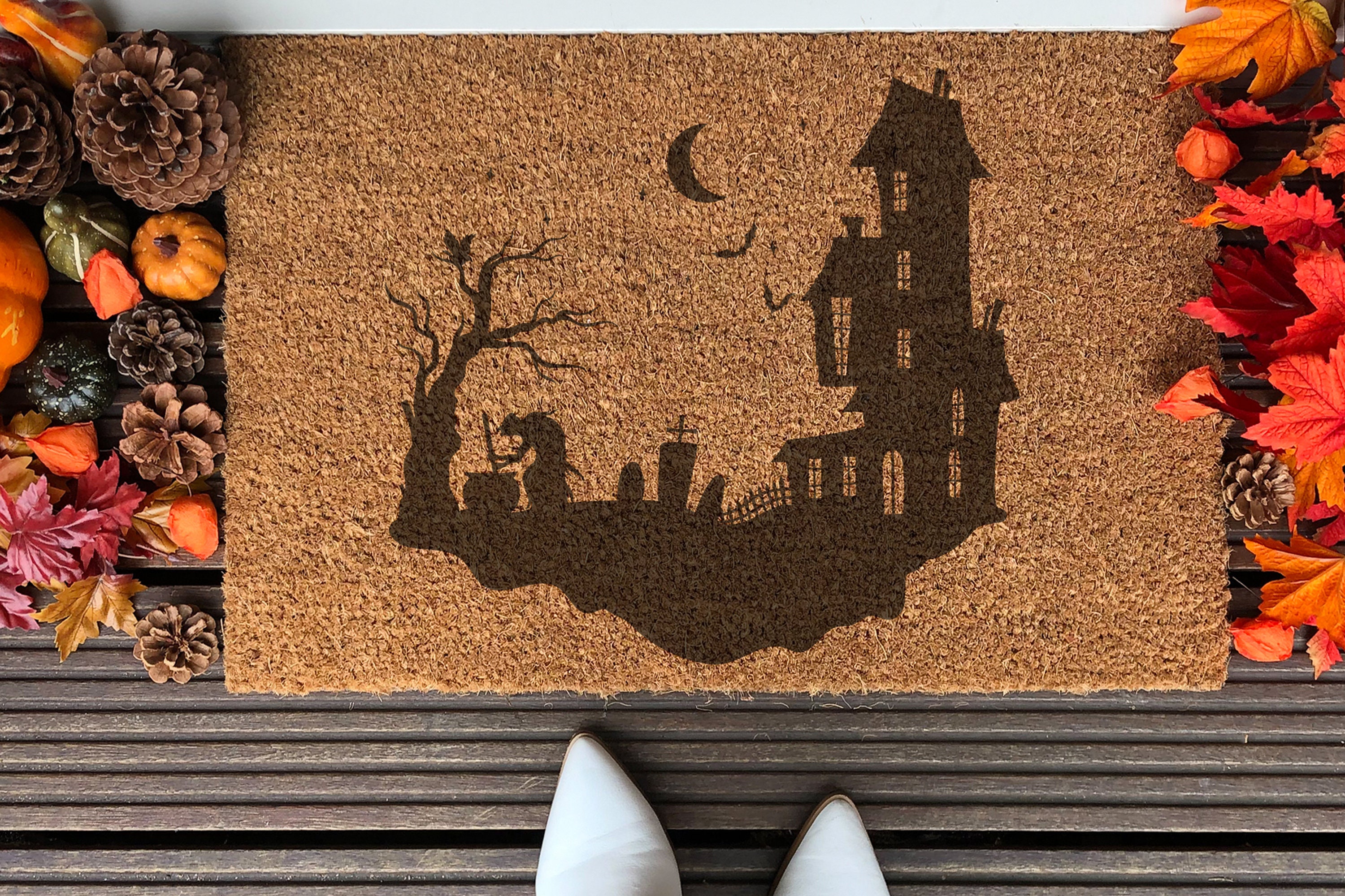 Haunted House Halloween Doormat Spooky Scary Creepy Door Mat Ghost Funny Fall Doormat Coconut Autumn Doormat Halloween Housewarming Gift