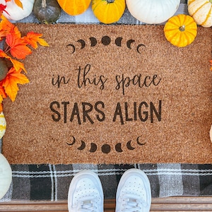 In This Space Stars Align Doormat Spiritual Inspirational Celestial Mat Minimalist Coconut Coir Entry Rug Cute Universe Aesthetic Gift