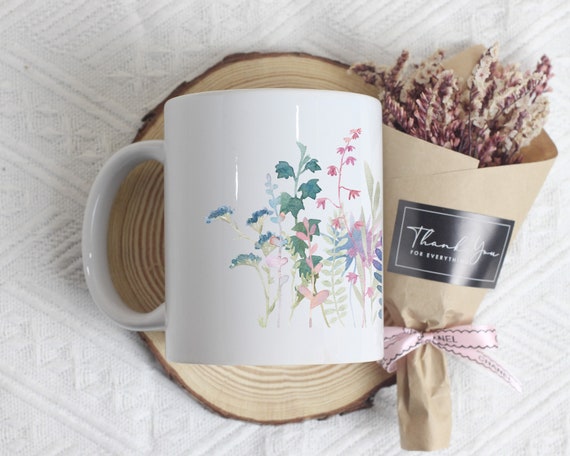 Personalised Coffee Mug Floral Boho Aesthetic Mug Cottagecore Wildflowers Spring Cup Coffee Tea Vintage Cup Botanist Gardener Flower Gift