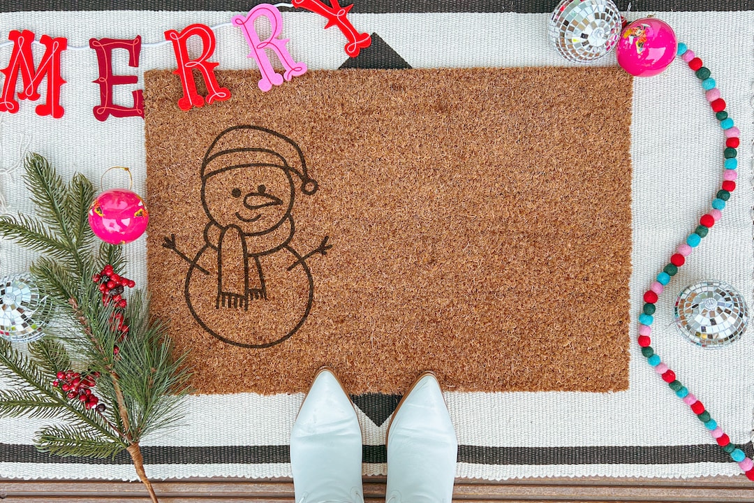 Snowman Doormat Minimalist Rustic Christmas Entry Rug Family Funny ...