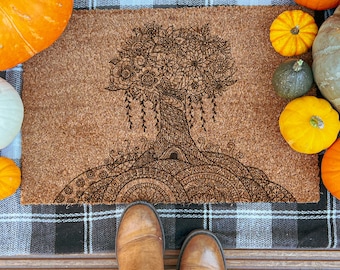 Tree Of Life Doormat Aesthetic Cottagecore Floral Door Mat Minimalist Spiritual Cute Entry Rug Coconut Coir Mat Witchy Housewarming Gift