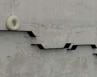 mensola galleggiante minimalista in metallo, sistema di scaffalature di design in diversi colori e forme, elegante mensola a muro minimalista, mensole