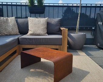 Mesa de salón de acero Corten, mesa de jardín de Corten, mesa auxiliar para exterior de acero Corten, mesa de acero Corten, muebles de salón de exterior.