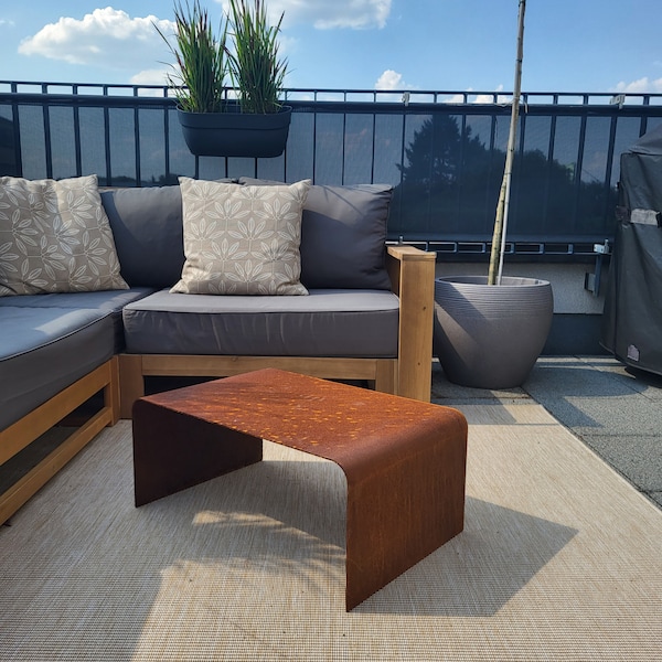 Table de salon en acier Corten, table de jardin en Corten, table d'appoint pour l'extérieur en acier Corten, table en acier Corten, mobilier de salon d'extérieur