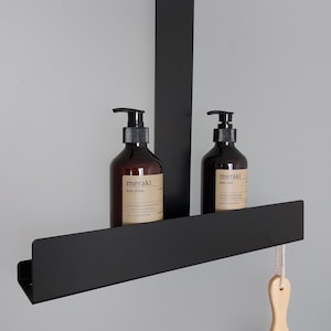 Schwarzes Duschregal, Elegante Duschablage zum Einhängen an der Duschscheibe, stylische Duschablage ohne zu Bohren, Duschregal zum aufhängen Schwarz