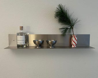 Stainless steel L-shaped wall shelf | Brushed steel | 80–180 cm | Modern metal shelf | Minimalist shelf | DEESAIN