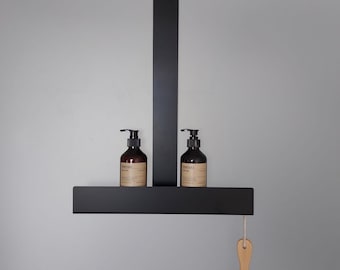 Estante de ducha negro, elegante estante de ducha para colgar en la ventana de la ducha, elegante estante de ducha sin taladrar, estante de ducha para colgar