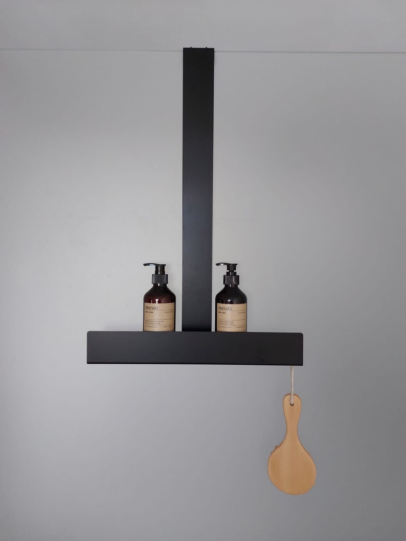 Schwarzes Duschregal, Elegante Duschablage zum Einhängen an der Duschscheibe, stylische Duschablage ohne zu Bohren, Duschregal zum aufhängen Bild 1