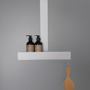 Schwarzes Duschregal, Elegante Duschablage zum Einhängen an der Duschscheibe, stylische Duschablage ohne zu Bohren, Duschregal zum aufhängen Weiß