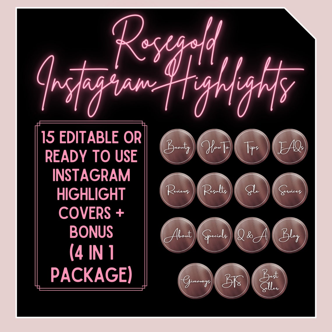 Rosegold Instagram Highlight Covers Editable Instagram Etsy