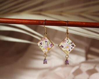 Handcrafted Resin Pressed Flower Earrings | Botanical Dangle Jewelry