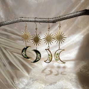 Sun and Moon Earrings | Pressed Flower Earrings | Dangle Earrings | Resin Flower Earrings | Botanical Jewelry | Gift For Her