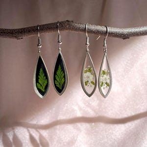 Pressed Flower Earrings | White Flower Earrings | Resin Flower Earrings| Dangle Drop | Real Pressed Flower Earring | Handmade | Gift For Her