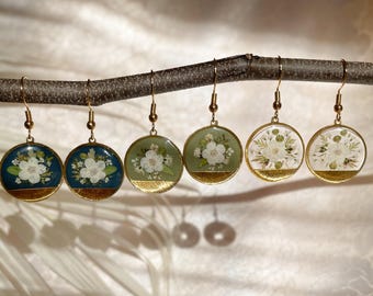 Handcrafted Pressed Flower Dangle Earrings | Botanical Resin Jewelry