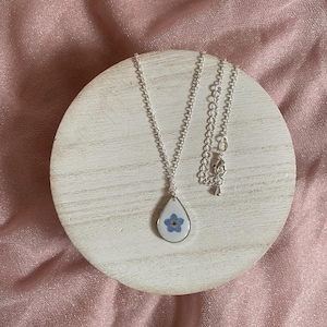 Pressed Forget-Me-Not Flower Pendant: Silver Botanical Necklace