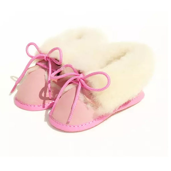 Chaussons Bébé fourrés en peau de mouton - Rose