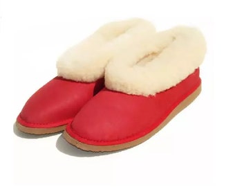 Real sheepskin lined slippers - Red