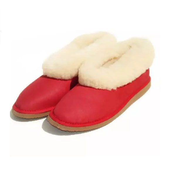 Chaussons fourrés en peau de mouton véritable - Rouge