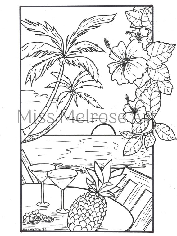 PRINTABLE Coloring Page for Adults Hawaii Beach Vacation - Etsy