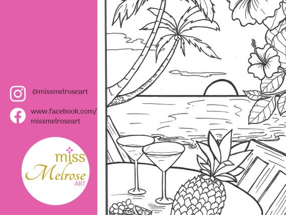 PRINTABLE Coloring Page for Adults Hawaii Beach Vacation - Etsy