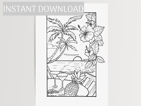 PRINTABLE Coloring Page for Adults Hawaii Beach Vacation - Etsy