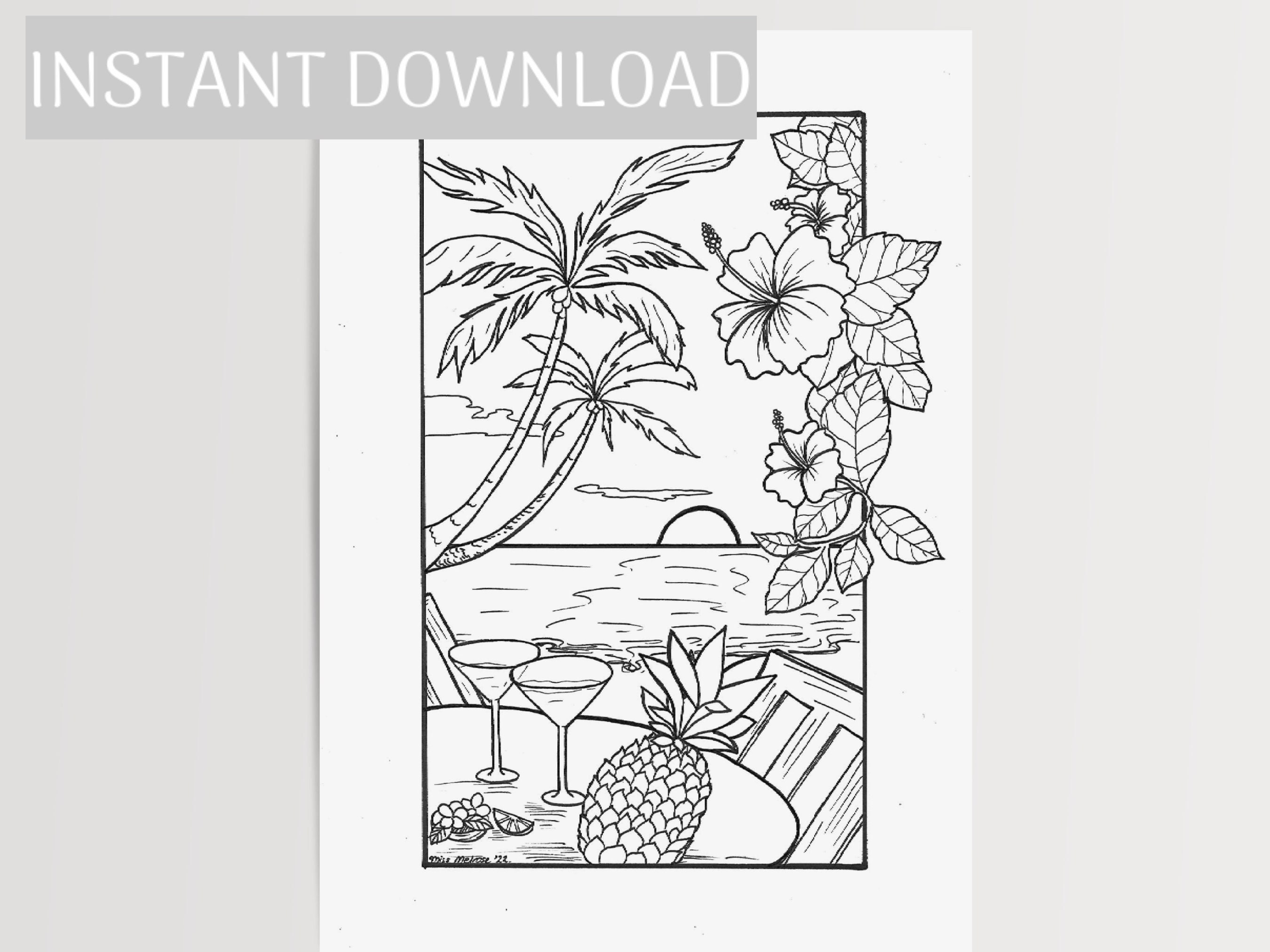 PRINTABLE Coloring Page for Adults Hawaii Beach Vacation - Etsy Singapore