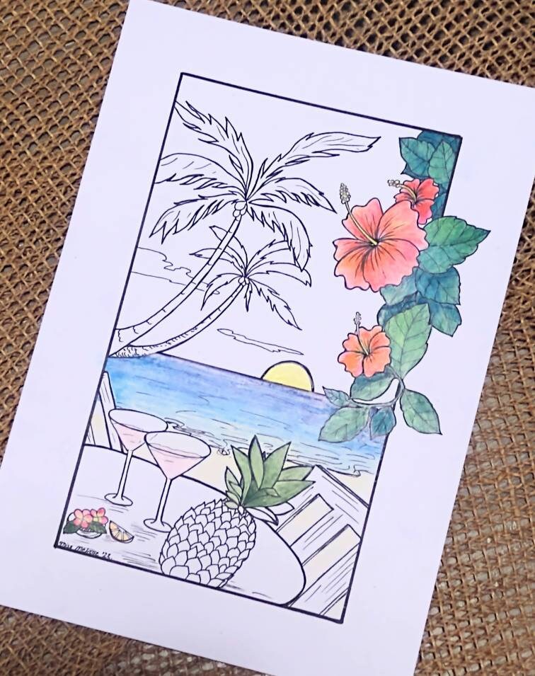 PRINTABLE Coloring Page for Adults Hawaii Beach Vacation - Etsy Israel