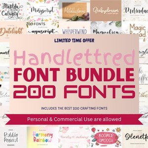 Hand Lettered Font Bundle - 200 Fonts, Calligraphy, Script, Handwritten, Fonts for Cricut & Procreate, Commercial Use