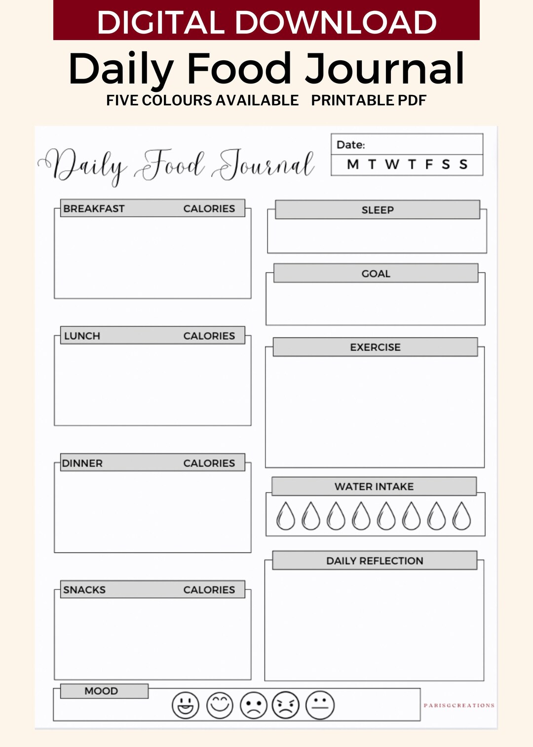Daily Food Journal Printable Daily Food Journal Minimalist - Etsy