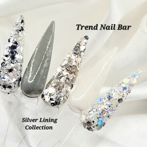 Silver Lining Collection- Grey Nail Dip Powder, Silver Glitter Dip Powder, Acrylic Dip Powder, Dipping Powder, Dip Powder, Dip Nails