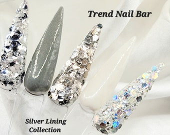 Silver Glitter Collection | Nail Dip Powder| Winter Acrylic Powder | Grey Dip Powder| Trend Nail Bar