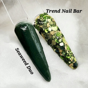 Green Seaweed Duo- Nail Dip Powder, St.Patrick Day Dip Powder, Acrylic Dip Powder, Glitter Dip Powder, Fall Dip Powder, Green and Gold Nail