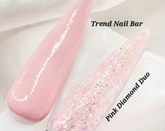 Pink Diamond Duo| Glitter Nail Dip Powder| Pastel Pink Acrylic Dip Powder| Dip Powder| Dip Nails| Trend Nail Bar