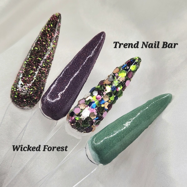 Wicked Forest Collection- Nail Dip Powder, Acrylic Dip Powder, Shimmer Dip Powder, Olive Green Dip Powder, Dip Powder, Dark Plum Nails