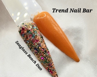 Seaglass Beach Duo: Orange & Gold Glitter Flakes Acrylic Dip Powder