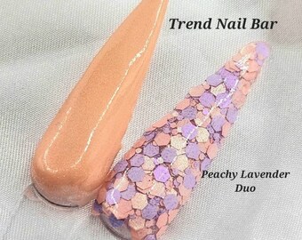 Peachy Lavender Duo Nail Dip Powder: Peach Shimmer Acrylic and Glitter