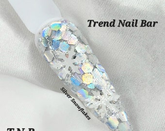 Silver Snowflake| Glitter Acrylic Dip Powder| Winter Christmas Nail Dip| Dip and Acrylic Powder For Nails| Glitter Nail Art| Trend Nail Bar