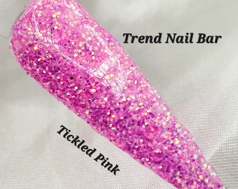 Tickle Pink| Glitter Acrylic Dip Powder| Fine Pink Color Shift Glitter| Nail Dip Powder| Dip Powder Nails| Acrylic Powder| Trend Nail Bar