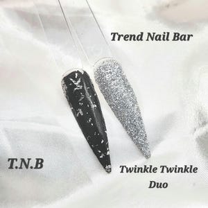 Twinkle Twinkle Duo - Nail Dip Powder, Holiday Nails, Dip Powder For Nails, Foil Dip Powder, Black Dip Powder, Silver Fine Glitter, Acrylic