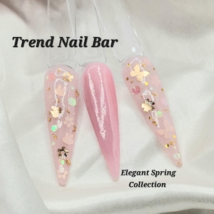 Elegant Spring- Easter Dip Powder, Acrylic Dip Powder, Pink Solid Dip Powder, Dip Powder For Nails, Nail Dip Powder, Pink and Gold Nails