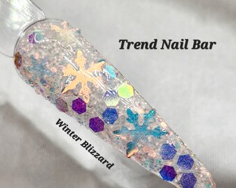 Winter Blizzard| Snowflake Glitter Acrylic Powder| Winter Christmas Glitter Nail Art| Holiday Dip Powder| Nail Dip Powder| Trend Nail Bar