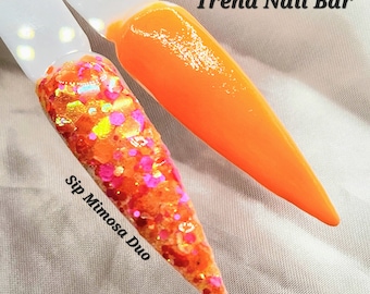 Sip Mimosa Duo| Neon Orange Acrylic Nail Powder| Chunky Glitter Dip| Trend Nail Bar